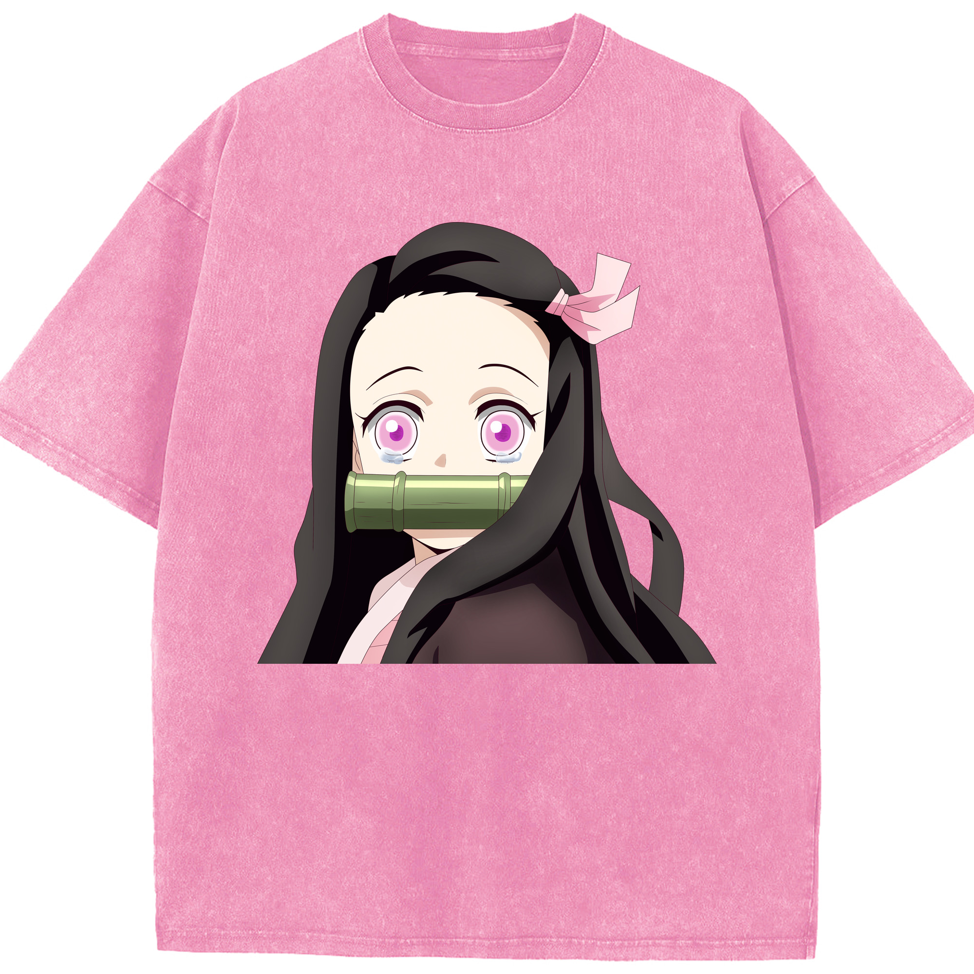 （画像用） 鬼滅の刃（きめつのやいば）竈門 禰󠄀豆子／かまど ねずこ Kamado Nezuko 綿100% ヴィンテージ風 半袖Tシャツ（フロントプリント）